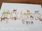 Personalised Name Prints - Safari Animals