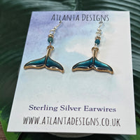 Blue Whale Tail Dangly Earrings - Ocean Jewellery