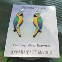 Parrot Dangly Earrings - Blue and Gold Macaw
