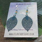 Teal Large Leaf Dangly Earrings