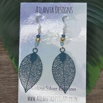 Teal Large Leaf Dangly Earrings