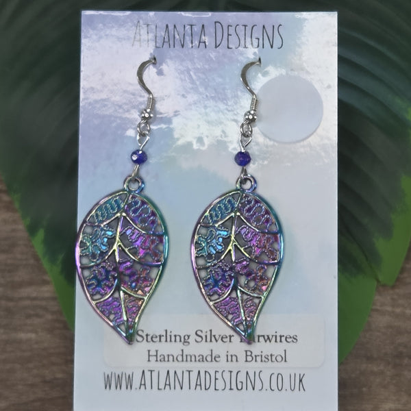 Multicolour Large Leaf Dangly Earrings