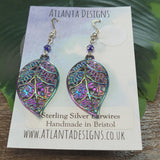 Multicolour Large Leaf Dangly Earrings