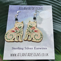 Floral Cat Dangly Earrings