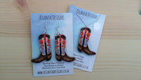 Cowboy Boots - Red Flowers - Country Jewellery Earrings or Necklace