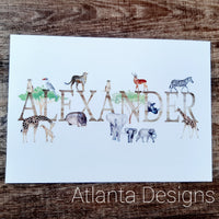 Personalised Name Prints - Safari Animals