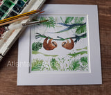 Sloths - Mounted Tropical Watercolour Print