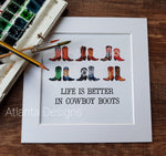 Cowboy Boots - 8" Country Mounted Watercolour Print
