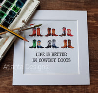 Country Music - 8" Country Mounted Watercolour Print