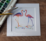 Flamingo - 8" Mounted Watercolour Print