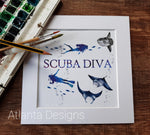 Scuba Diver - 8" Mounted Watercolour Print