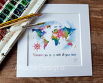 World Map - 8" Mounted Watercolour Travel Print