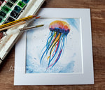 Jellyfish - 8" Mounted Watercolour Diving Print