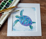 Sea Turtle - 8" Mounted Watercolour Print - Scuba Diving