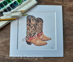 Cowboy Boots & Spurs - 8" Country Music Mounted Watercolour Print