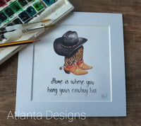 Hang Your Cowboy Hat - 8" Country Music Mounted Watercolour Print