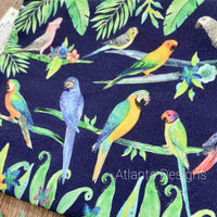 Tropical Parrots Makeup Bag - Navy Blue