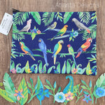 Tropical Parrots Makeup Bag - Navy Blue
