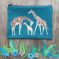 Giraffe Family Makeup Bag - Teal Green