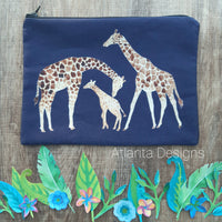 Giraffe Family Makeup Bag - Navy