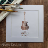 Country Music Guitar - 8" Mounted Watercolour Print