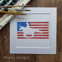 USA Flag & Cowboy - 8" Country Music Mounted Watercolour Print