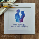 Cowboy & Cowgirl - 8" Country Mounted Watercolour Print
