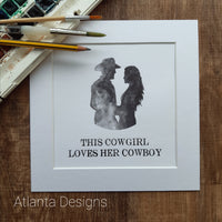Cowboy & Cowgirl - 8" Country Mounted Watercolour Print