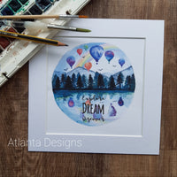 Hot Air Balloons - 8" Mounted Watercolour Print