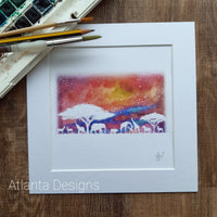 Safari Animals Sunset - 8" Mounted Watercolour Print