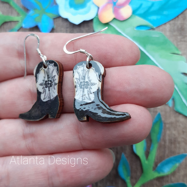 Cowboy Boot Earrings & Necklace Set For Women - Western Cowgirl Dangle Earrings With Hat Pendant, Silver Plated