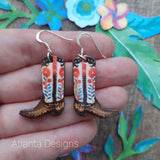 Cowboy Boots - Red Flowers - Country Jewellery Earrings or Necklace