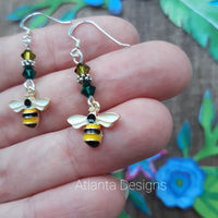 Enamel Bumble Bee & Crystal Drop Earrings