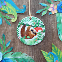 Festive Sloth - Individual Ceramic Hanging Christmas Decoration