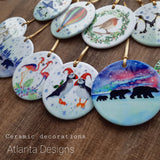 PERSONALISE ME! Polar Bears & Hot Air Balloon Forest - Individual Ceramic Hanging Christmas Decoration