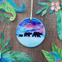 PERSONALISE ME! Polar Bears & Northern Lights - Individual Ceramic Hanging Christmas Decoration