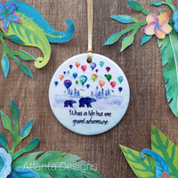 PERSONALISE ME! Polar Bears & Hot Air Balloon Forest - Individual Ceramic Hanging Christmas Decoration