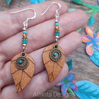 Wooden Leaf Drop Earrings