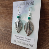 Silver & Turquoise Boho Leaf Earrings