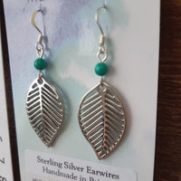 Silver & Turquoise Boho Leaf Earrings
