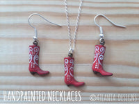 COUNTRY & COWBOYS - Handpainted Cowgirl Boot Necklace & Earrings - Jewellery