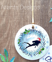 Diver & Fish - Scuba Diving Christmas - Individual Ceramic Hanging Christmas Decoration
