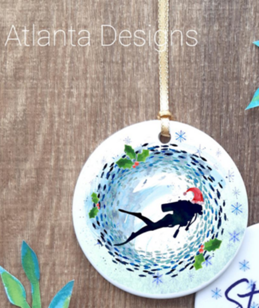 Diver & Fish - Scuba Diving Christmas - Individual Ceramic Hanging Christmas Decoration