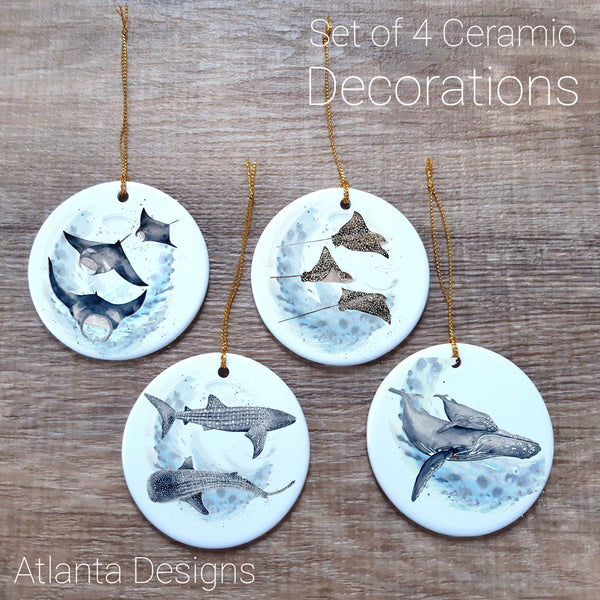 Ocean & Sealife - Set of 4 Ceramic Hanging Decorations