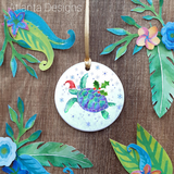 Sea Turtle Family - Scuba Diving Christmas - Individual Ceramic Hanging Decoration