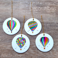 Hot Air Balloons - Set of 4 Ceramic Hanging Decorations