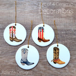 Country & Cowboy Boots - Set of 4 Ceramic Hanging Decorations