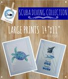 SCUBA DIVING - Large 11x14" Watercolour Prints