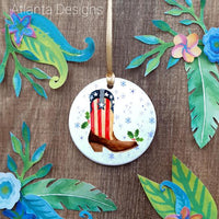 Cowboy Boot Country Music Christmas - Individual Ceramic Hanging Decoration