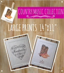 COUNTRY MUSIC & COWBOYS - Large 11x14" Watercolour Prints